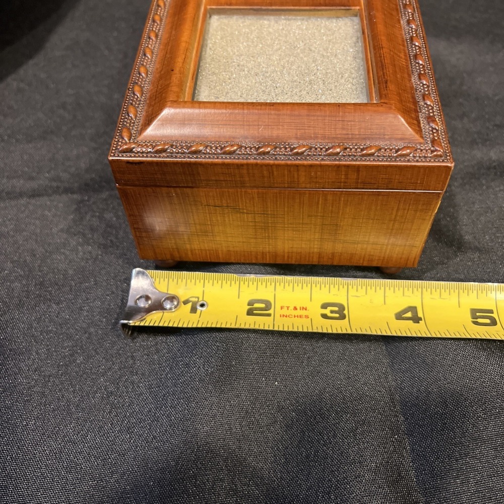 Wooden Music Musical Jewelry Box Glass Picture frame Hinged Lid Sankyo Movement - Picture 10 of 11